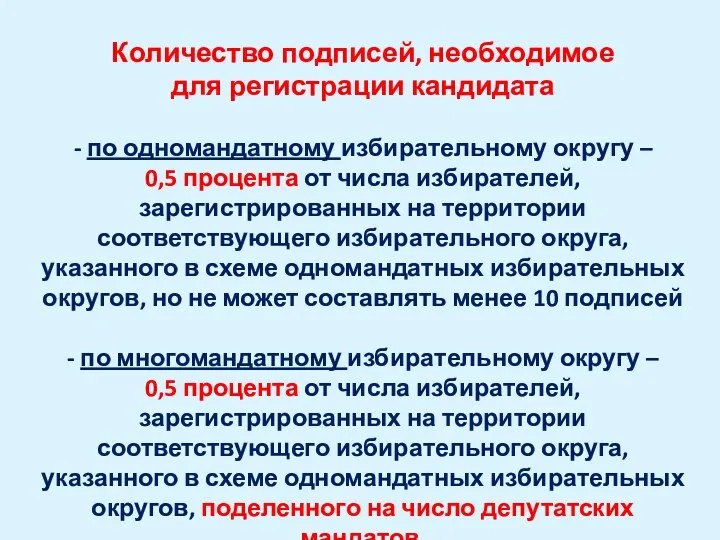 Количество подписей, необходимое для регистрации кандидата - по одномандатному избирательному округу