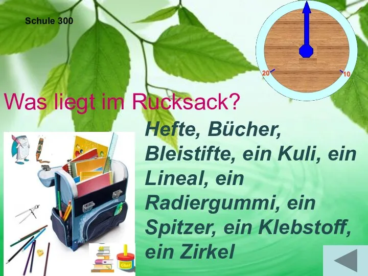 Schule 300 Was liegt im Rucksack? Hefte, Bücher, Bleistifte, ein Kuli,