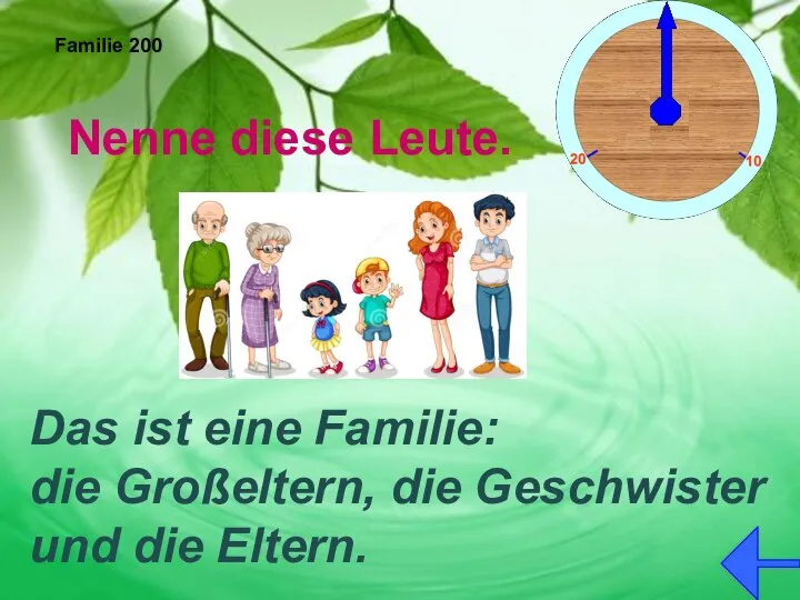 Familie 200 Nenne diese Leute. Das ist eine Familie: die Großeltern, die Geschwister und die Eltern.