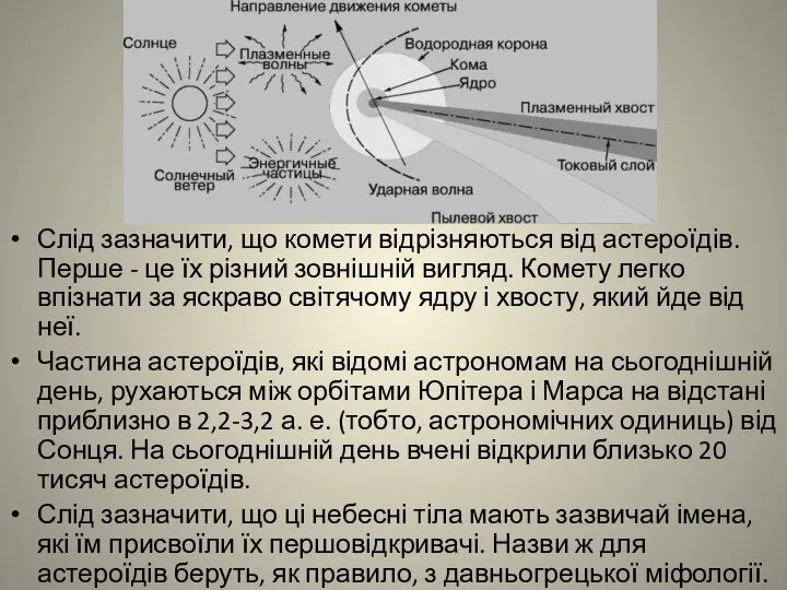 Слід зазначити, що комети відрізняються від астероїдів. Перше - це їх