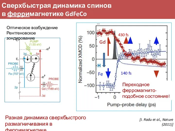 Сверхбыстрая динамика спинов в ферримагнетике GdFeCo [I. Radu et al., Nature