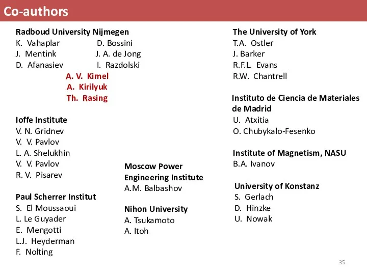 Co-authors Radboud University Nijmegen K. Vahaplar D. Bossini J. Mentink J.