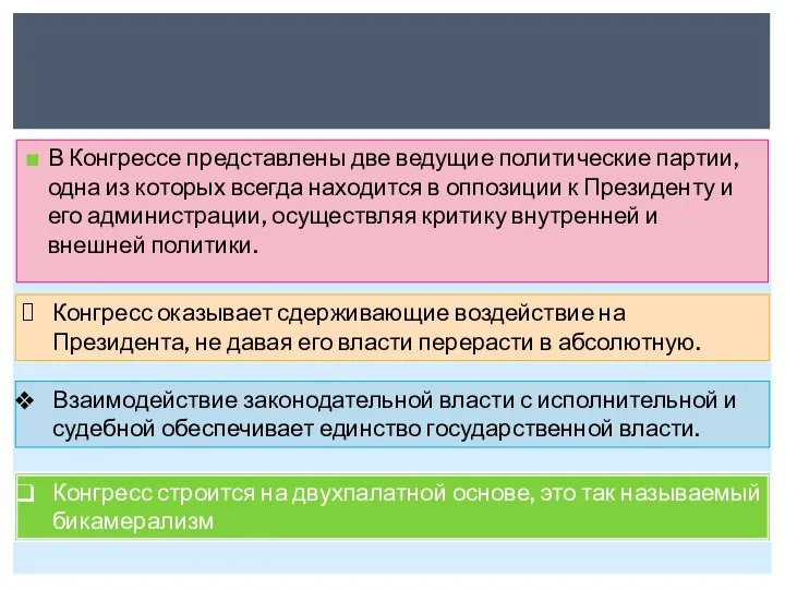 В Конгрессе представлены две ведущие политические партии, одна из которых всегда