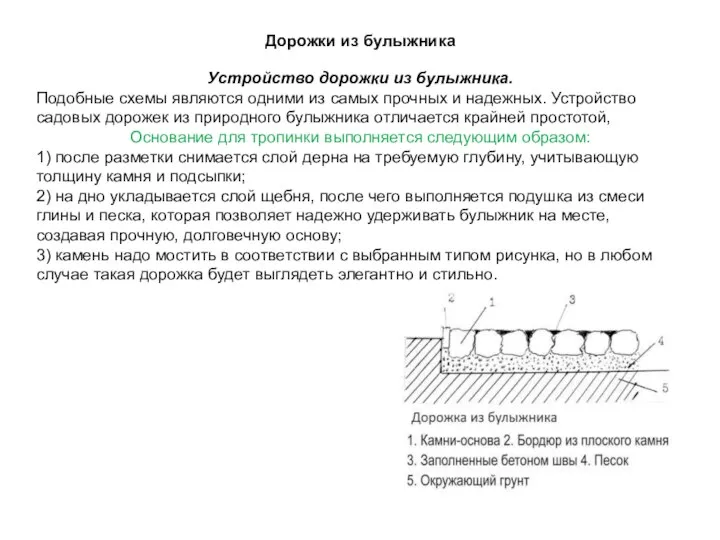 Дорожки из булыжника Устройство дорожки из булыжника. Подобные схемы являются одними