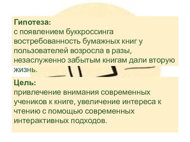 Цель: привлечение внимания современных учеников к книге, увеличение интереса к чтению