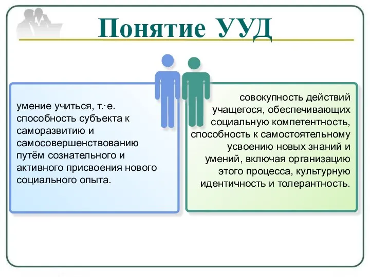 Понятие УУД умение учиться, т.·е. способность субъекта к саморазвитию и самосовершенствованию