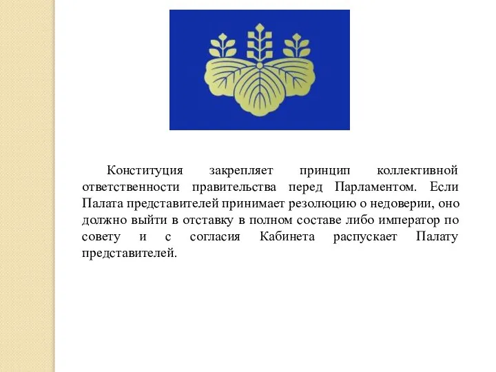 Конституция закрепляет принцип коллективной ответственности правительства перед Парламентом. Если Палата представителей