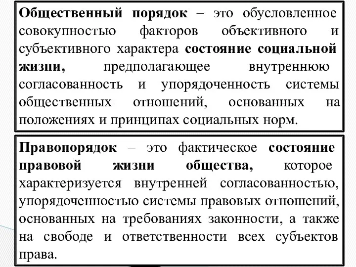 Общественный порядок – это обусловленное совокупностью факторов объективного и субъективного характера