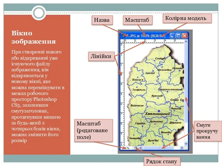 Вікно зображення При створенні нового або відкриванні уже існуючого файлу зображення,