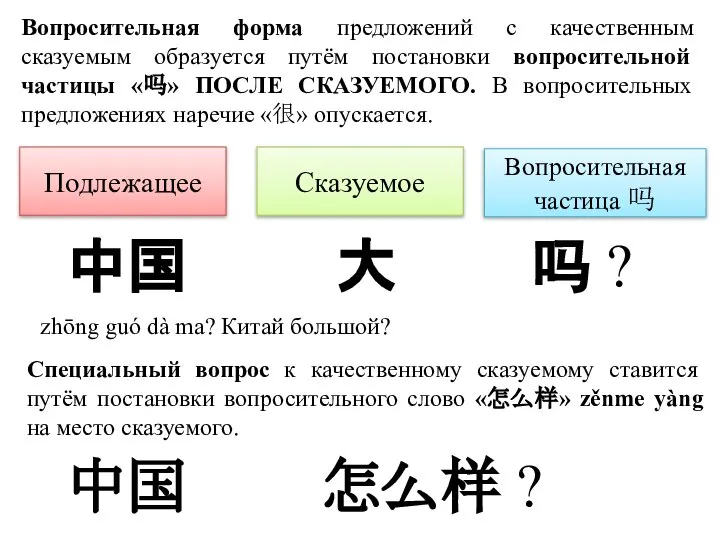 Вопросительная форма предложений с качественным сказуемым образуется путём постановки вопросительной частицы