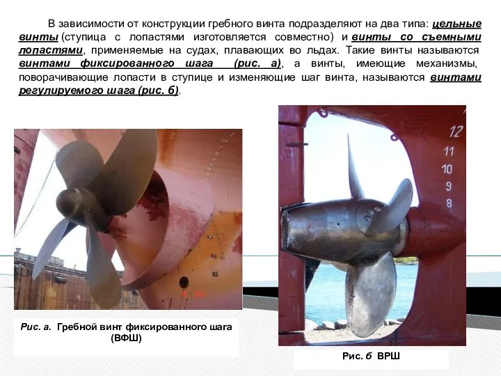 Рис. а. Гребной винт фиксированного шага (ВФШ) Рис. б ВРШ В