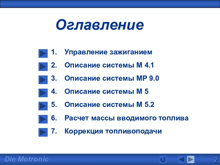 Управление зажиганием Описание системы M 4.1 Описание системы MP 9.0 Описание