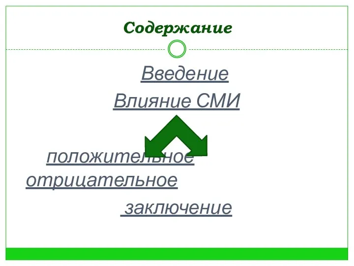 Содержание Введение Влияние СМИ положительное отрицательное заключение