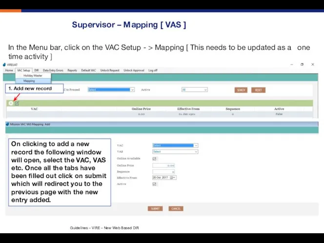 Supervisor – Mapping [ VAS ] In the Menu bar, click