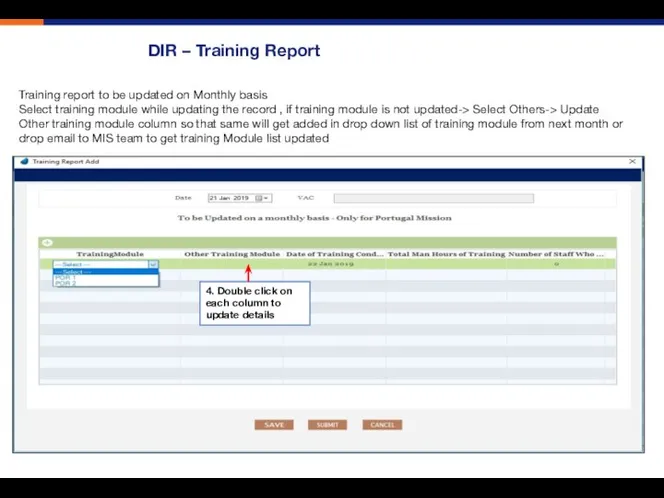 DIR – Training Report Training report to be updated on Monthly