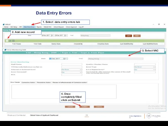 Data Entry Errors 1. Select data entry errors tab 4. Once