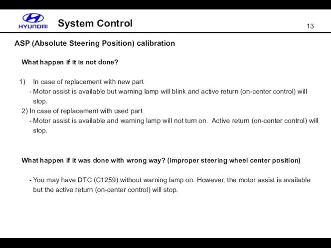 ASP (Absolute Steering Position) calibration System Control What happen if it