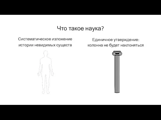 Что такое наука? Систематическое изложение истории невидимых существ Единичное утверждение: колонна не будет наклоняться