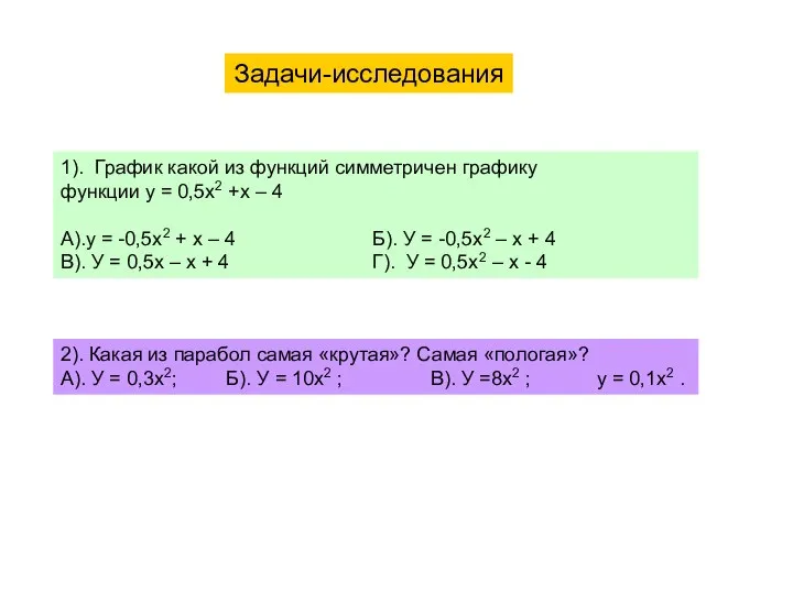 Задачи-исследования 1). График какой из функций симметричен графику функции у =