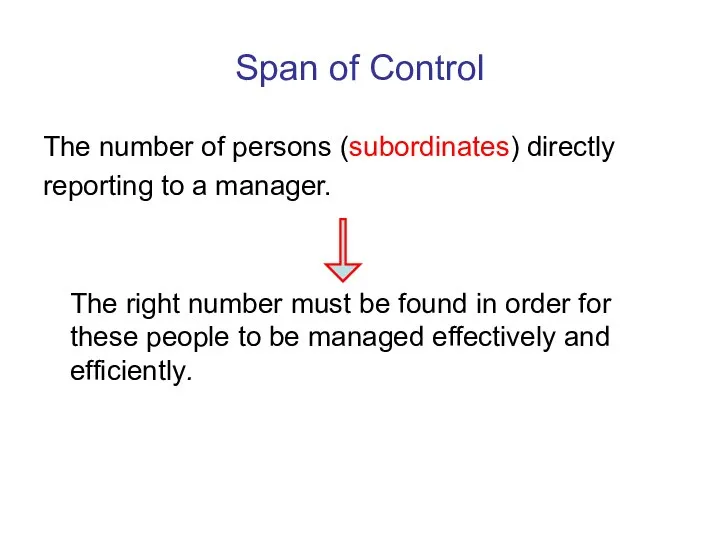 Span of Control The number of persons (subordinates) directly reporting to