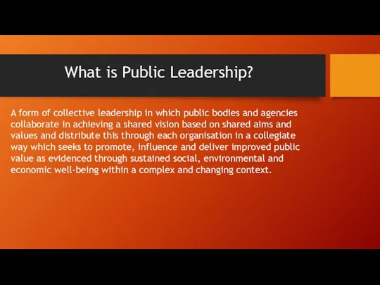 What is Public Leadership? A form of collective leadership in which