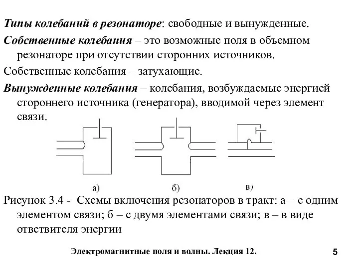 Электромагнитные поля и волны. Лекция 12. Типы колебаний в резонаторе: свободные