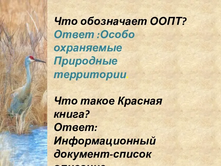 Что обозначает ООПТ? Ответ :Особо охраняемые Природные территории. Что такое Красная