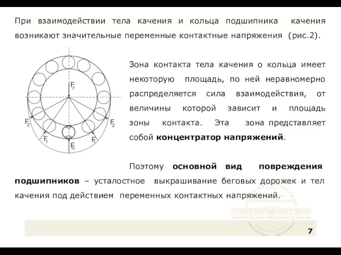 При взаимодействии тела качения и кольца подшипника качения возникают значительные переменные