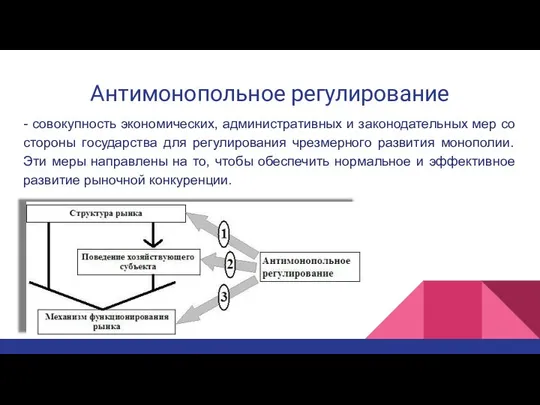 Антимонопольное регулирование - совокупность экономических, административных и законодательных мер со стороны