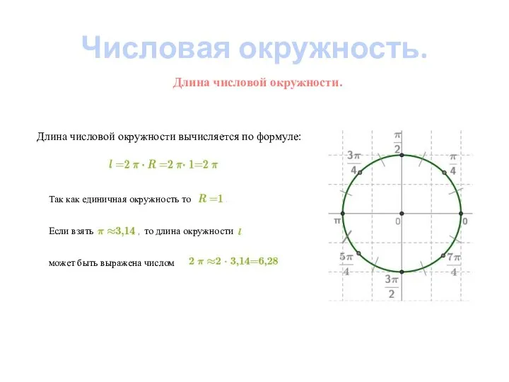 Числовая окружность. Длина числовой окружности. Длина числовой окружности вычисляется по формуле: