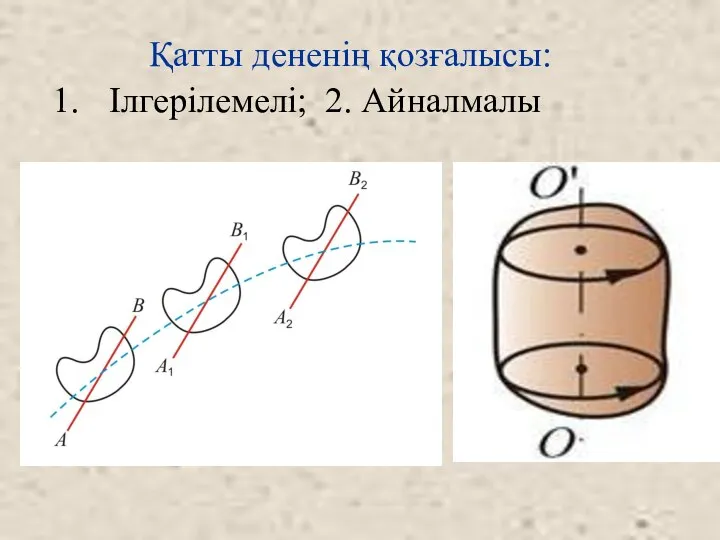 Қатты дененің қозғалысы: Ілгерілемелі; 2. Айналмалы