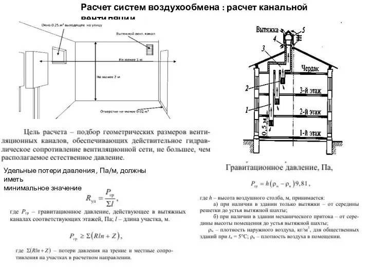 Расчет систем воздухообмена : расчет канальной вентиляции Удельные потери давления , Па/м, должны иметь минимальное значение