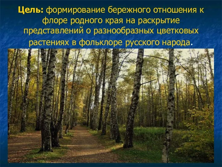 Цель: формирование бережного отношения к флоре родного края на раскрытие представлений