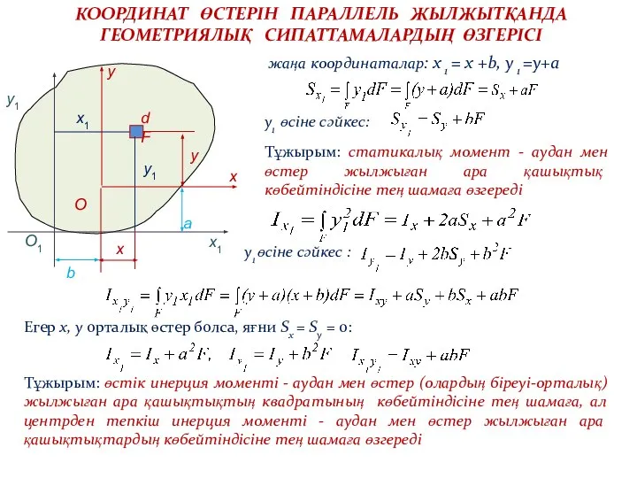 КООРДИНАТ ӨСТЕРІН ПАРАЛЛЕЛЬ ЖЫЛЖЫТҚАНДА ГЕОМЕТРИЯЛЫҚ СИПАТТАМАЛАРДЫҢ ӨЗГЕРІСІ жаңа координаталар: х 1