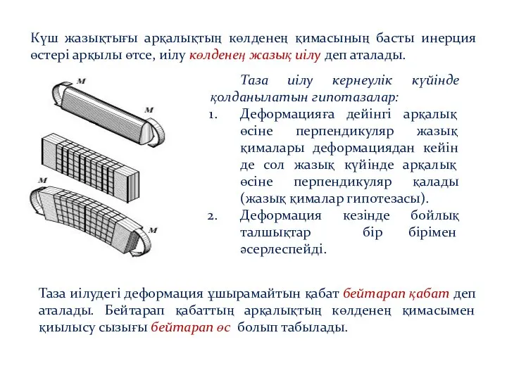 Күш жазықтығы арқалықтың көлденең қимасының басты инерция өстері арқылы өтсе, иілу