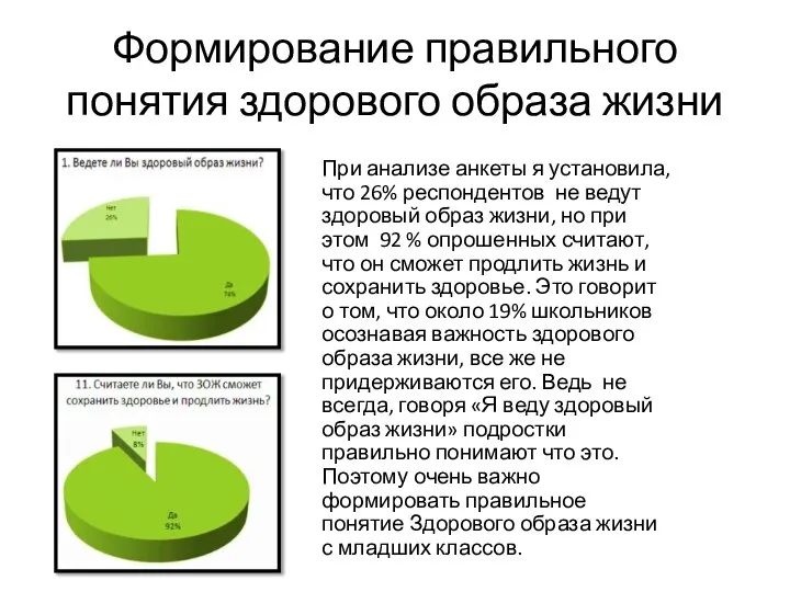 Формирование правильного понятия здорового образа жизни При анализе анкеты я установила,