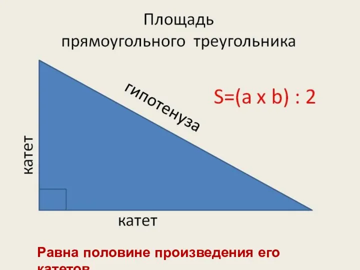 Равна половине произведения его катетов