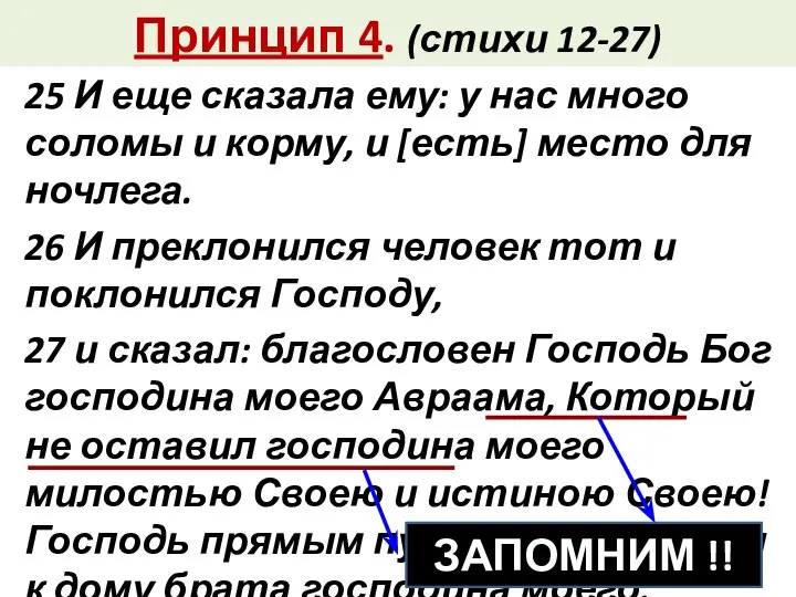 Принцип 4. (стихи 12-27) 25 И еще сказала ему: у нас