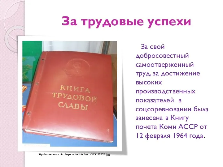 За трудовые успехи За свой добросовестный самоотверженный труд, за достижение высоких