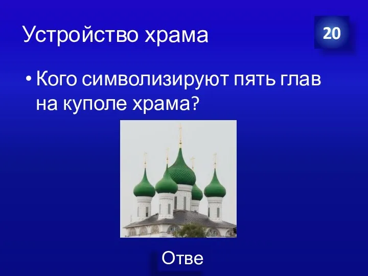 Устройство храма Кого символизируют пять глав на куполе храма? 20