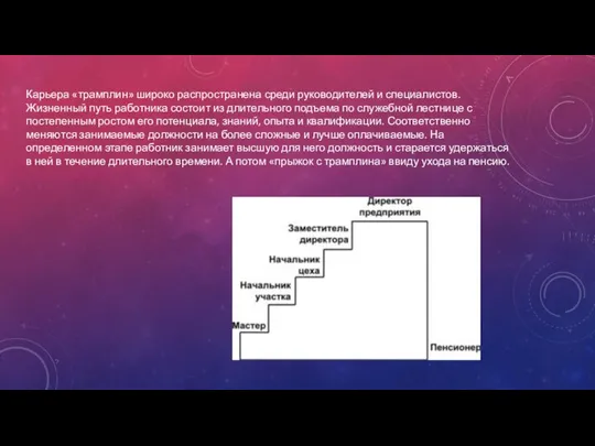 Карьера «трамплин» широко распространена среди руководителей и специалистов. Жизненный путь работника