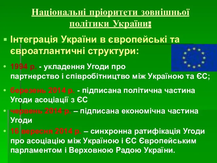 Національні пріоритети зовнішньої політики України: Інтеграція України в європейські та євроатлантичні