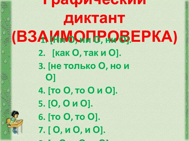 Графический диктант (ВЗАИМОПРОВЕРКА) 1. [Ни О, ни О, ни О]. 2.