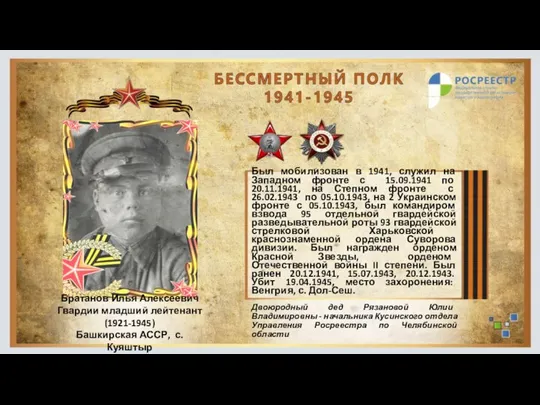 Братанов Илья Алексеевич Гвардии младший лейтенант (1921-1945) Башкирская АССР, с. Куяштыр