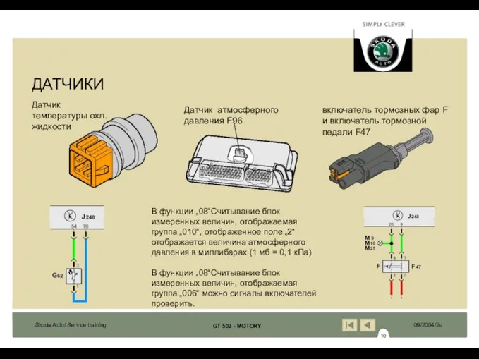 Датчик температуры охл. жидкости Датчик атмосферного давления F96 включатель тормозных фар