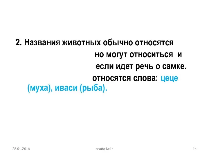 2. Названия животных обычно относятся к мужскому роду, но могут относиться