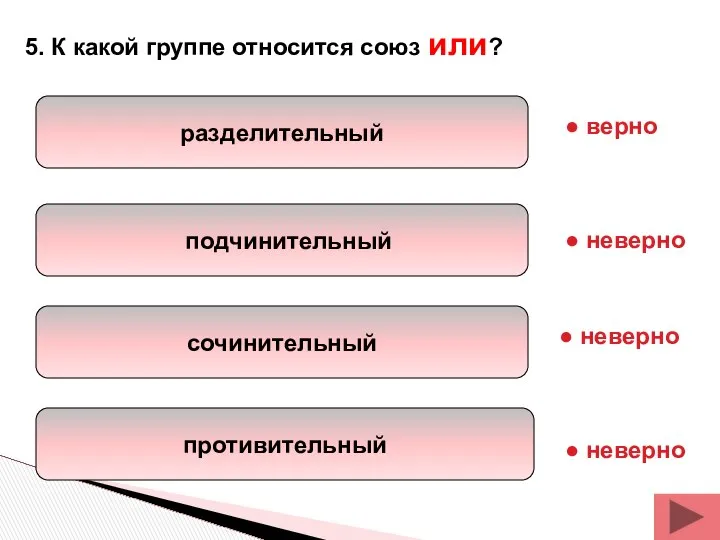 разделительный подчинительный сочинительный противительный 5. К какой группе относится союз или?