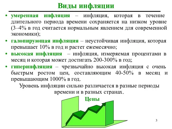 Виды инфляции умеренная инфляция – инфляция, которая в течение длительного периода