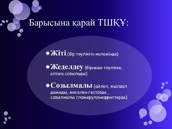 Барысына қарай ТШҚҰ: Жіті (бір тәуліктің көлемінде) Жеделдеу (бірнеше тәулікке, аптаға