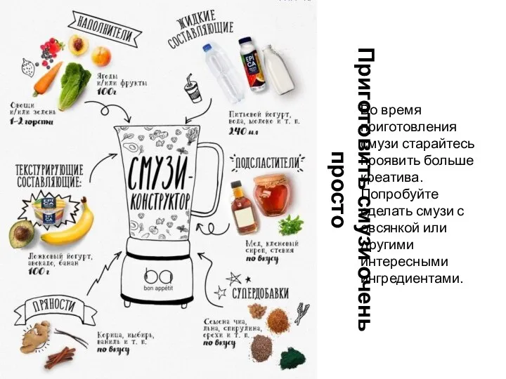 Приготовить смузи очень просто Во время приготовления смузи старайтесь проявить больше